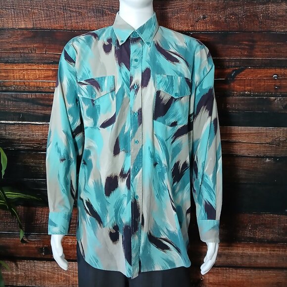 Roper Shirt Mens XL Vintage 80s Western Button Front Top Abstract Cotton US Made - Picture 4 of 10